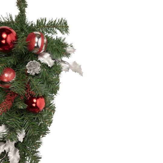 24" Unlit Red & Silver Holly Ball & Pine Cone Teardrop Swag